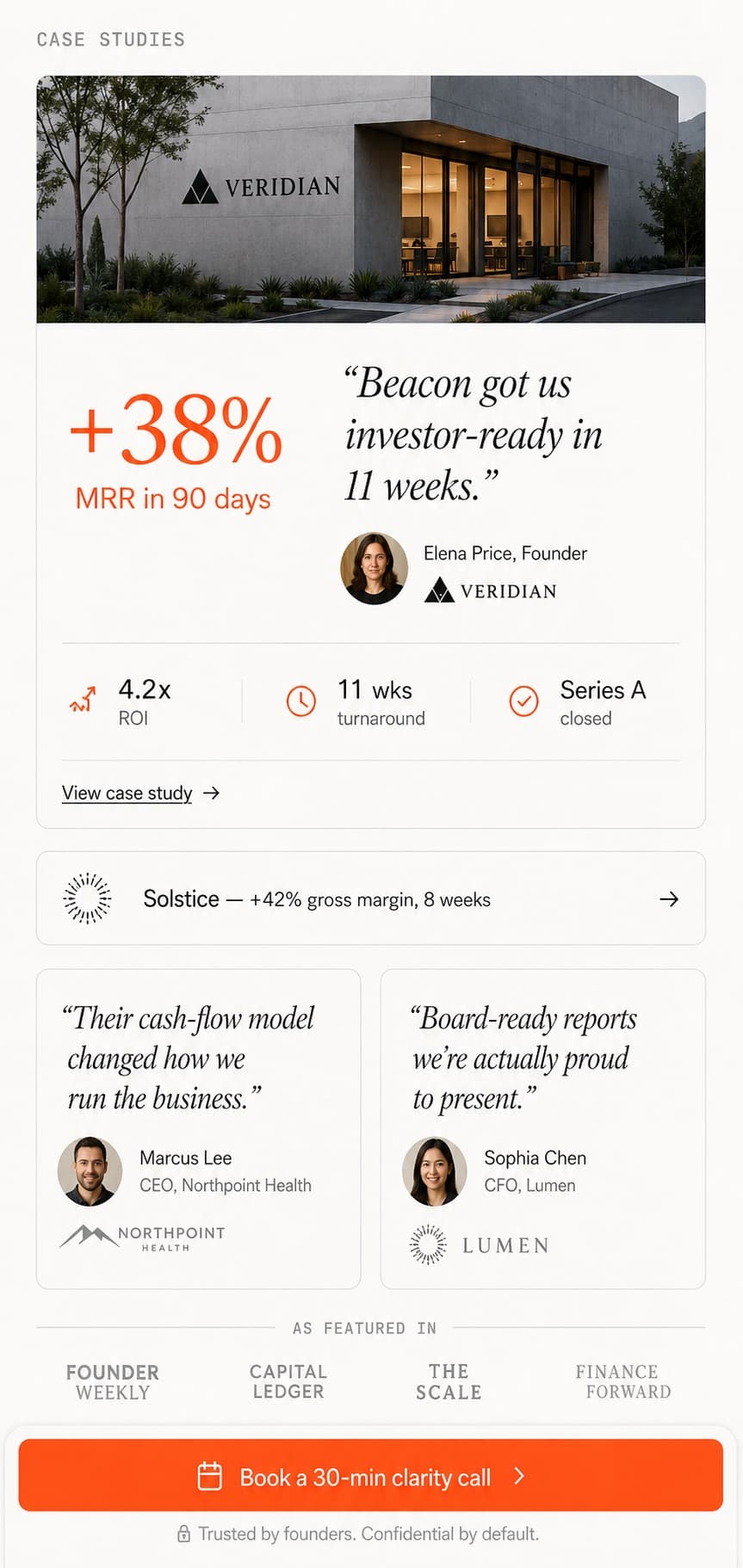 Beacon Partners case study with +38% MRR and founder testimonial